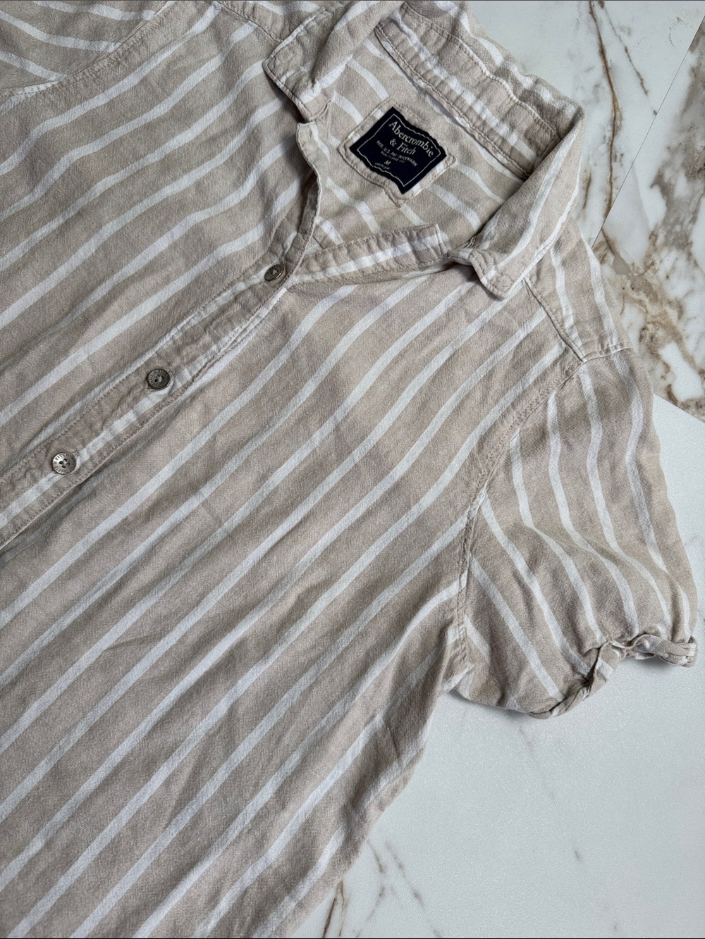 Abercrombie & Fitch Linen Blend Stripe Button Down Shirt Sz M Cover Up Resort